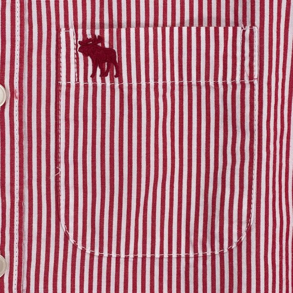 Abercrombie Kids Boys Button Up Shirt Size 13-14 Red White Striped Long Sleeve - Picture 5 of 8